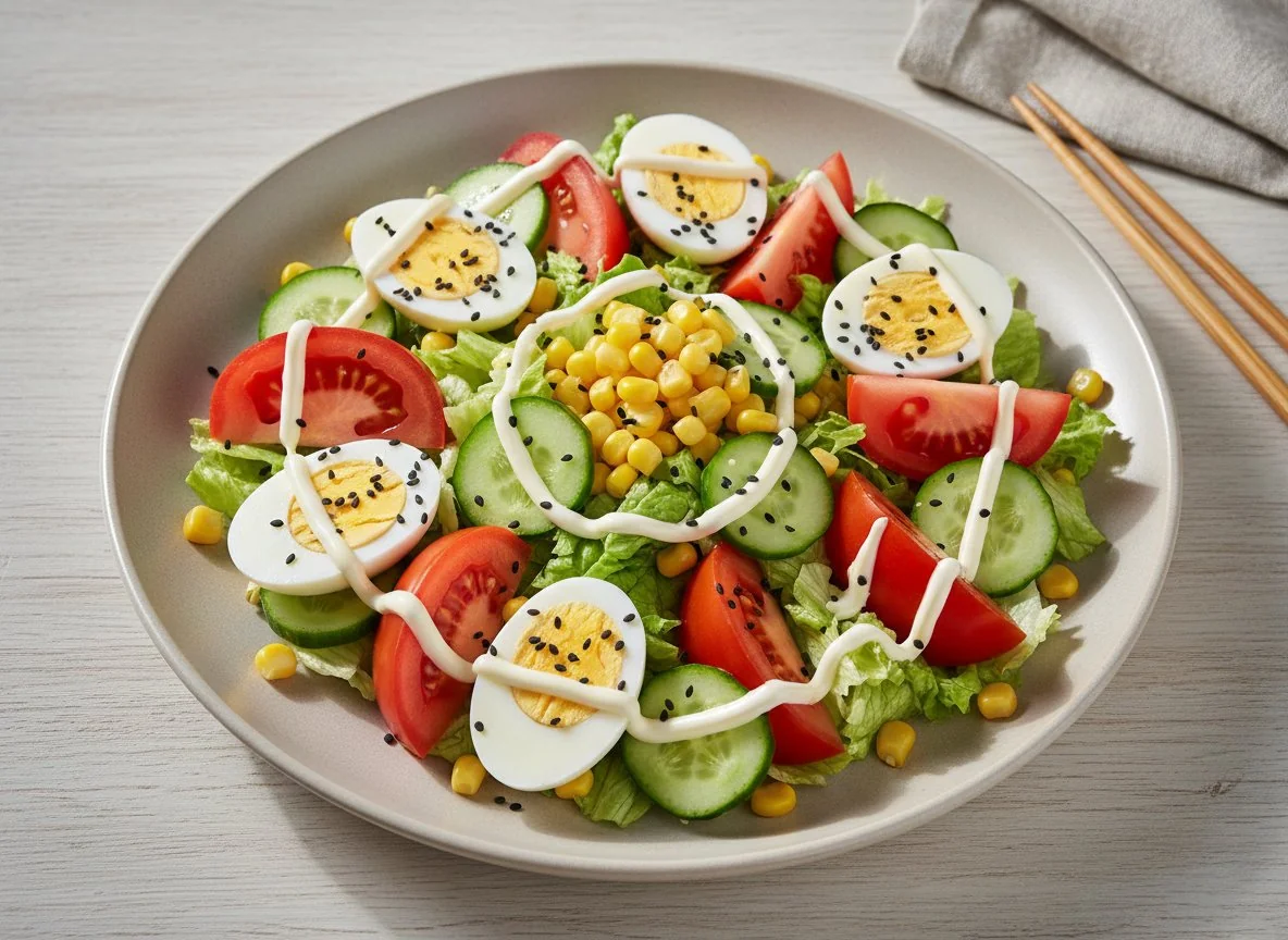 Салат с овощами, яйцом и кунжутом photo