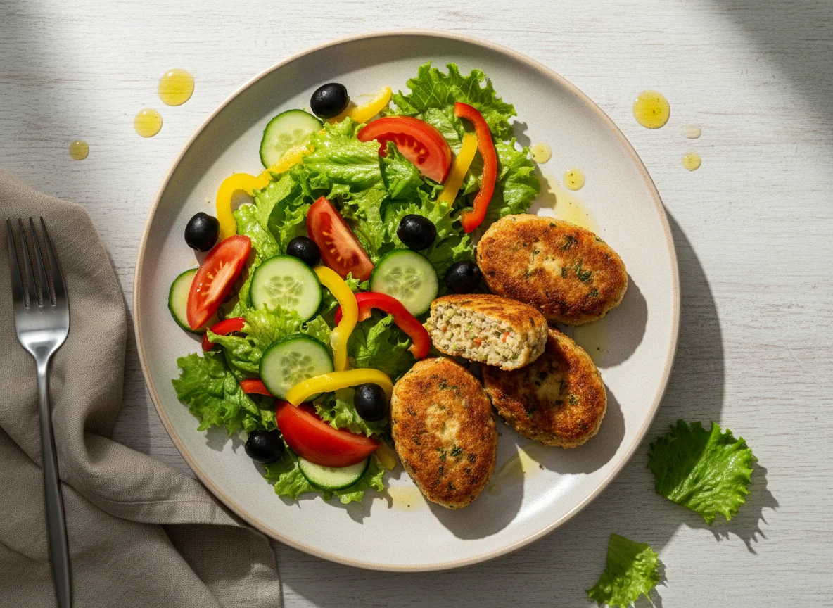 Салат с овощами и немясные котлеты photo