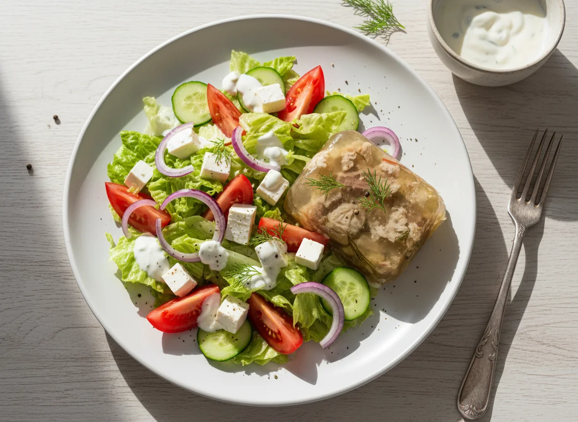 Салат с овощами и заливным photo