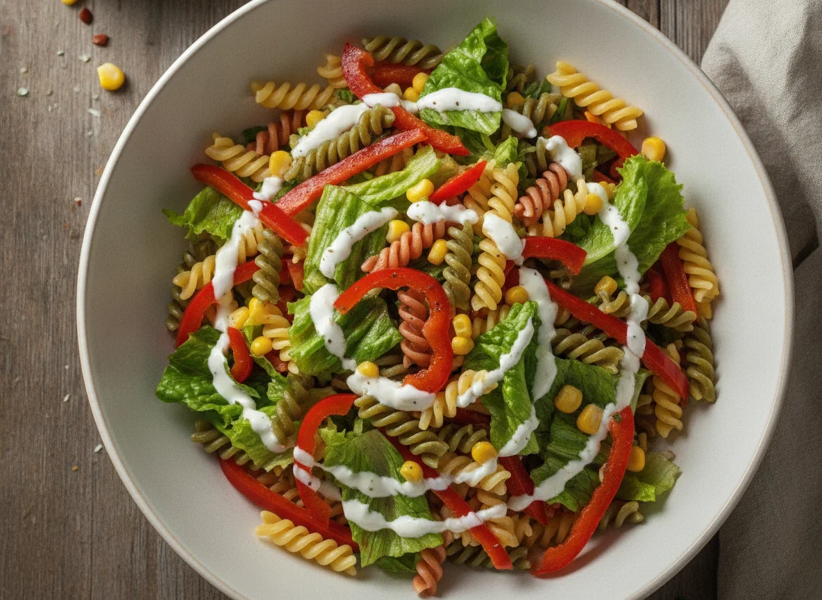 Салат с пастой фузилли и овощами photo