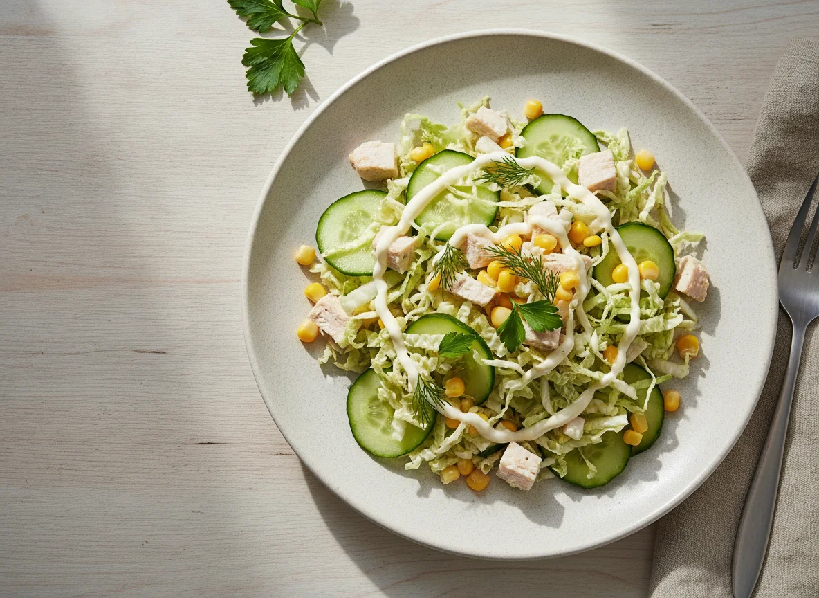 Салат с пекинской капустой, курицей и кукурузой photo