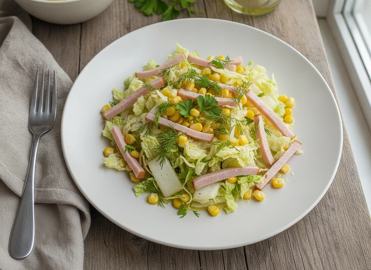 Салат с пекинской капустой, ветчиной и кукурузой photo