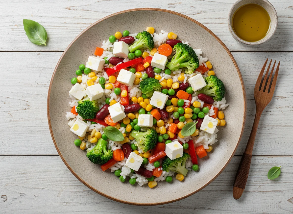 Салат с рисом, овощами и сыром photo