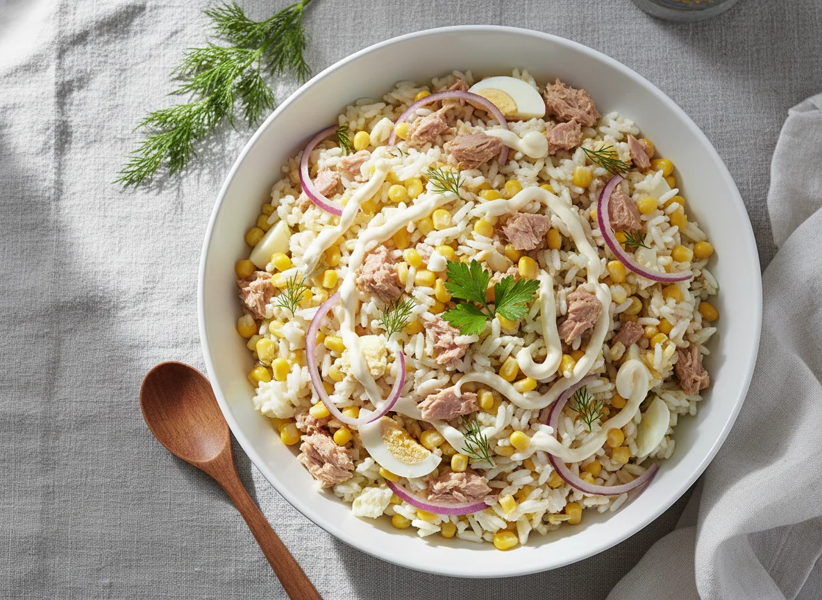 Салат с рисом, тунцом и кукурузой photo