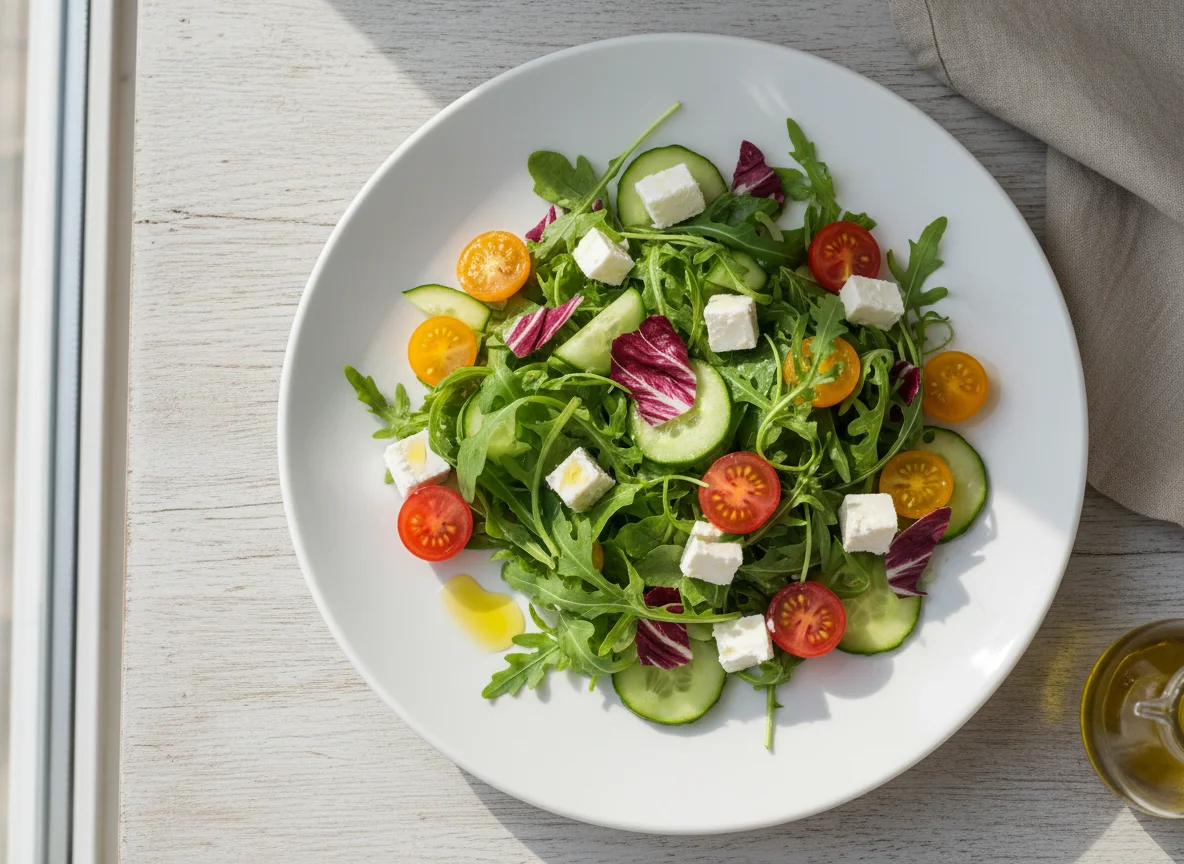 Салат с рукколой, фетой и овощами photo