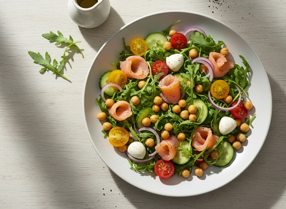 Салат с рукколой, лососем и нутом photo