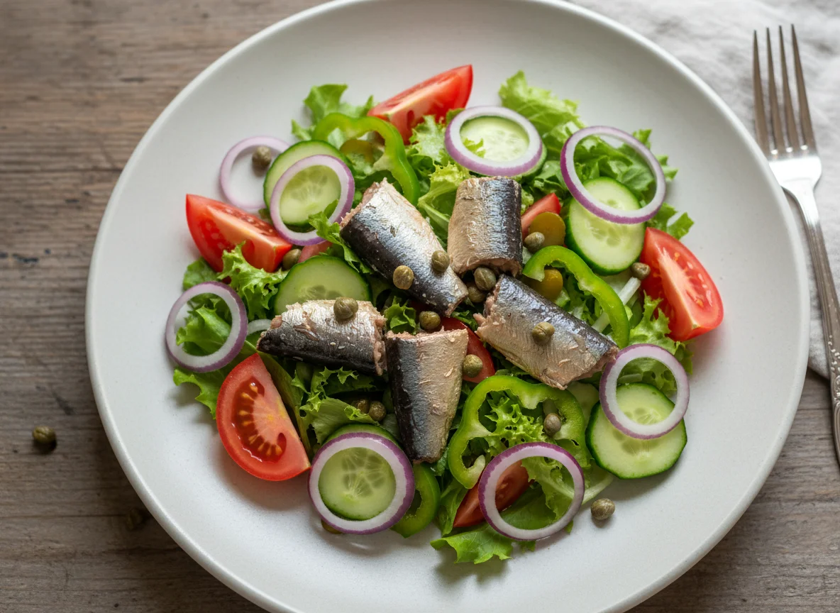 Салат с сардинами и овощами photo