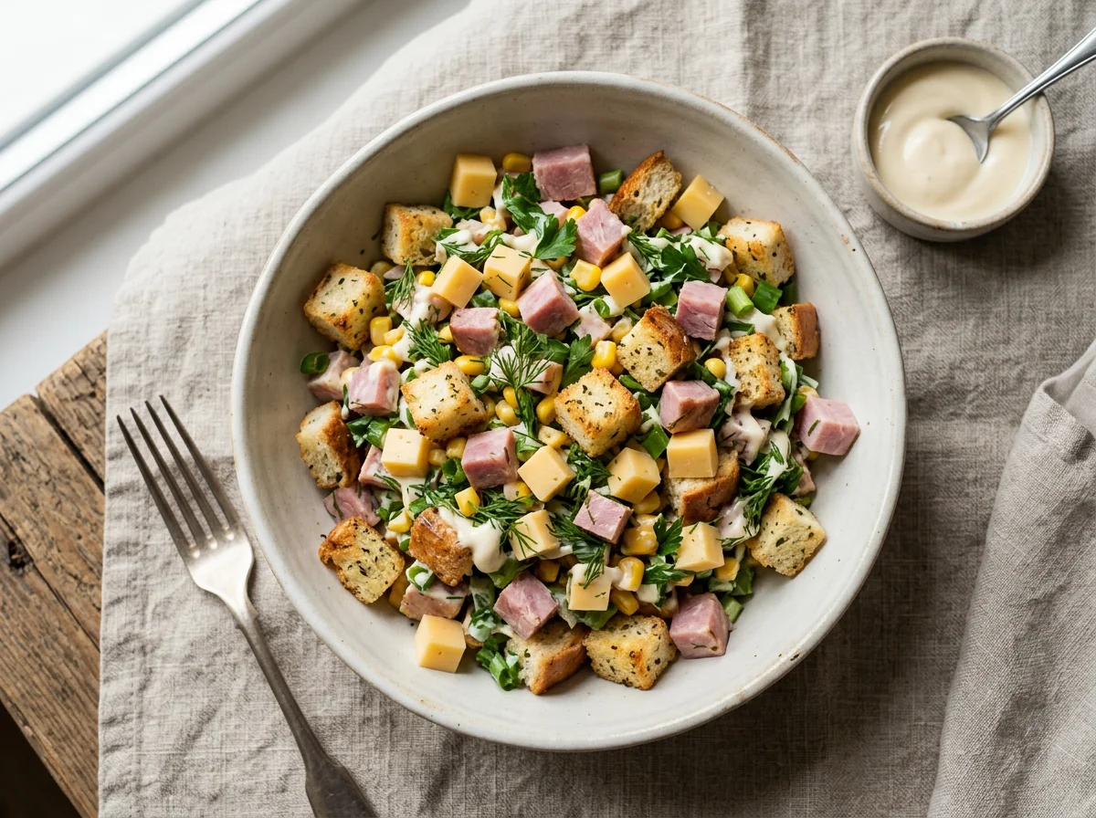 Салат с сухариками, ветчиной и сыром photo