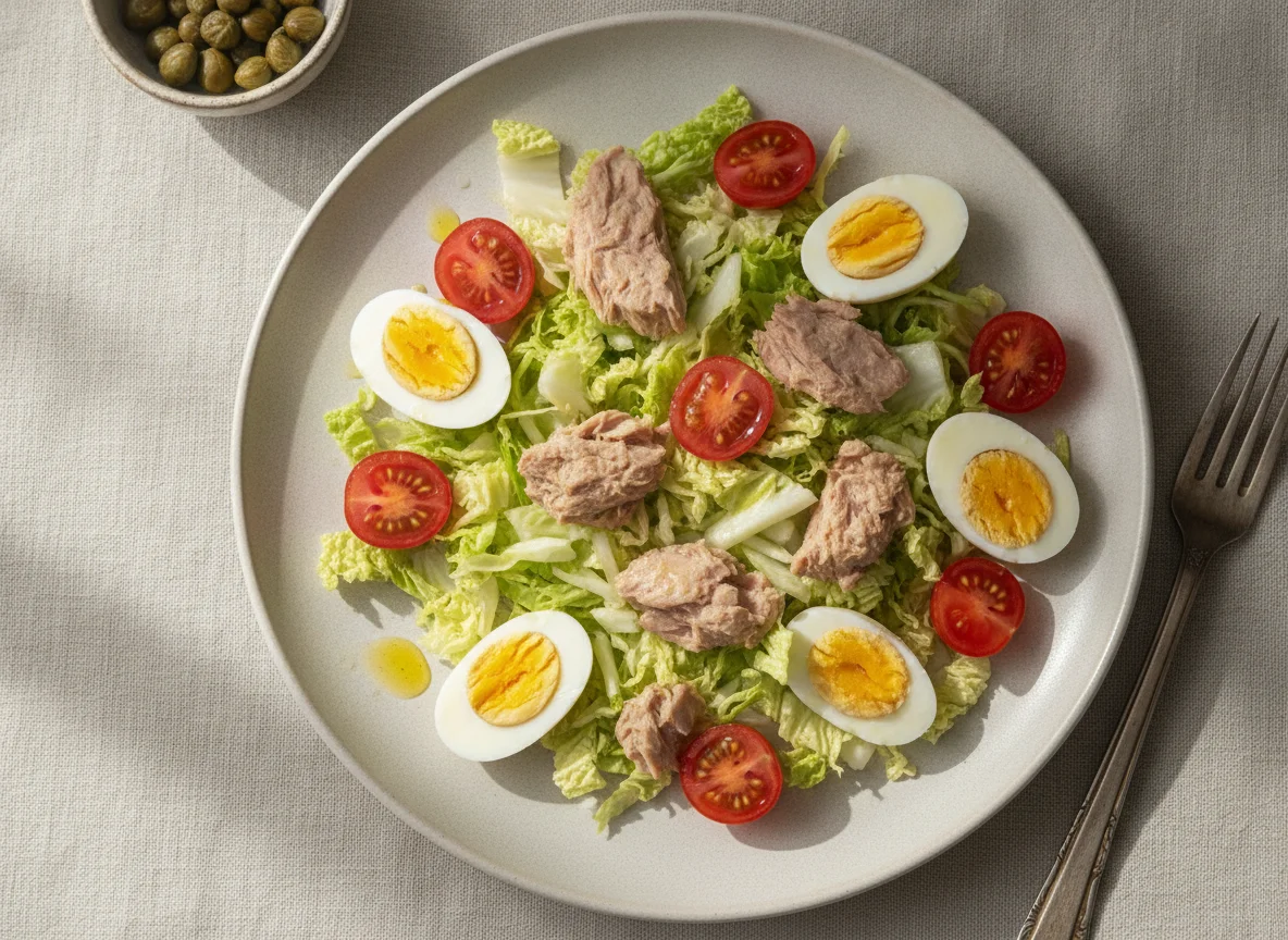 Салат с тунцом, яйцом и помидорами черри photo