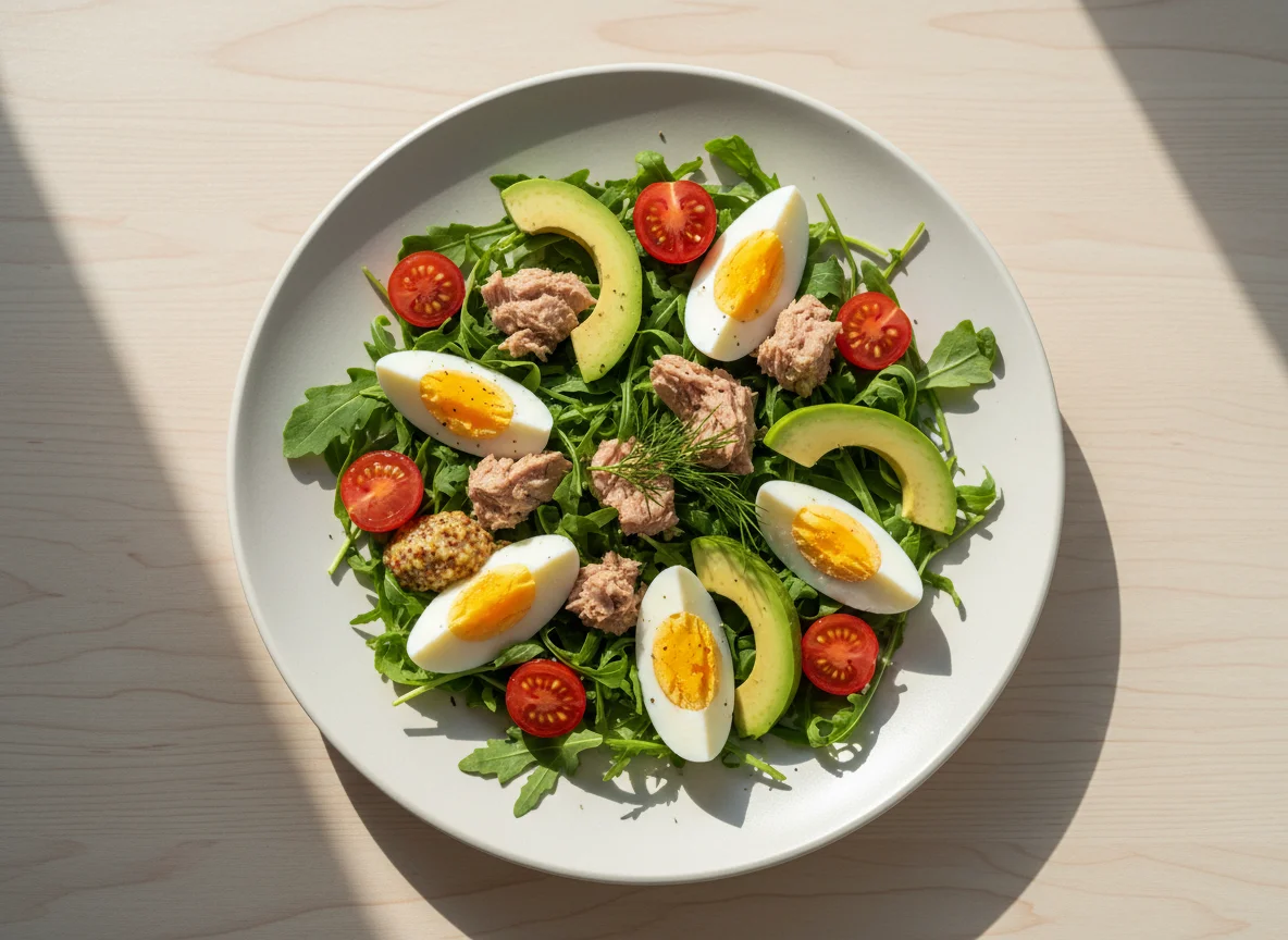 Салат с тунцом, авокадо и яйцом photo