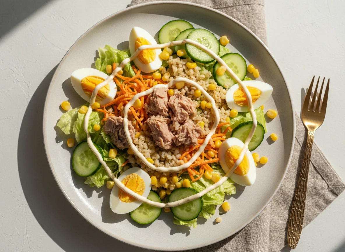 Салат с тунцом, булгуром и овощами photo