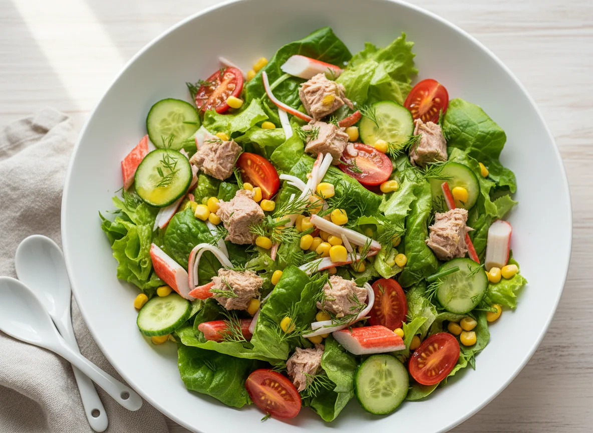 Салат с тунцом и крабовыми палочками photo