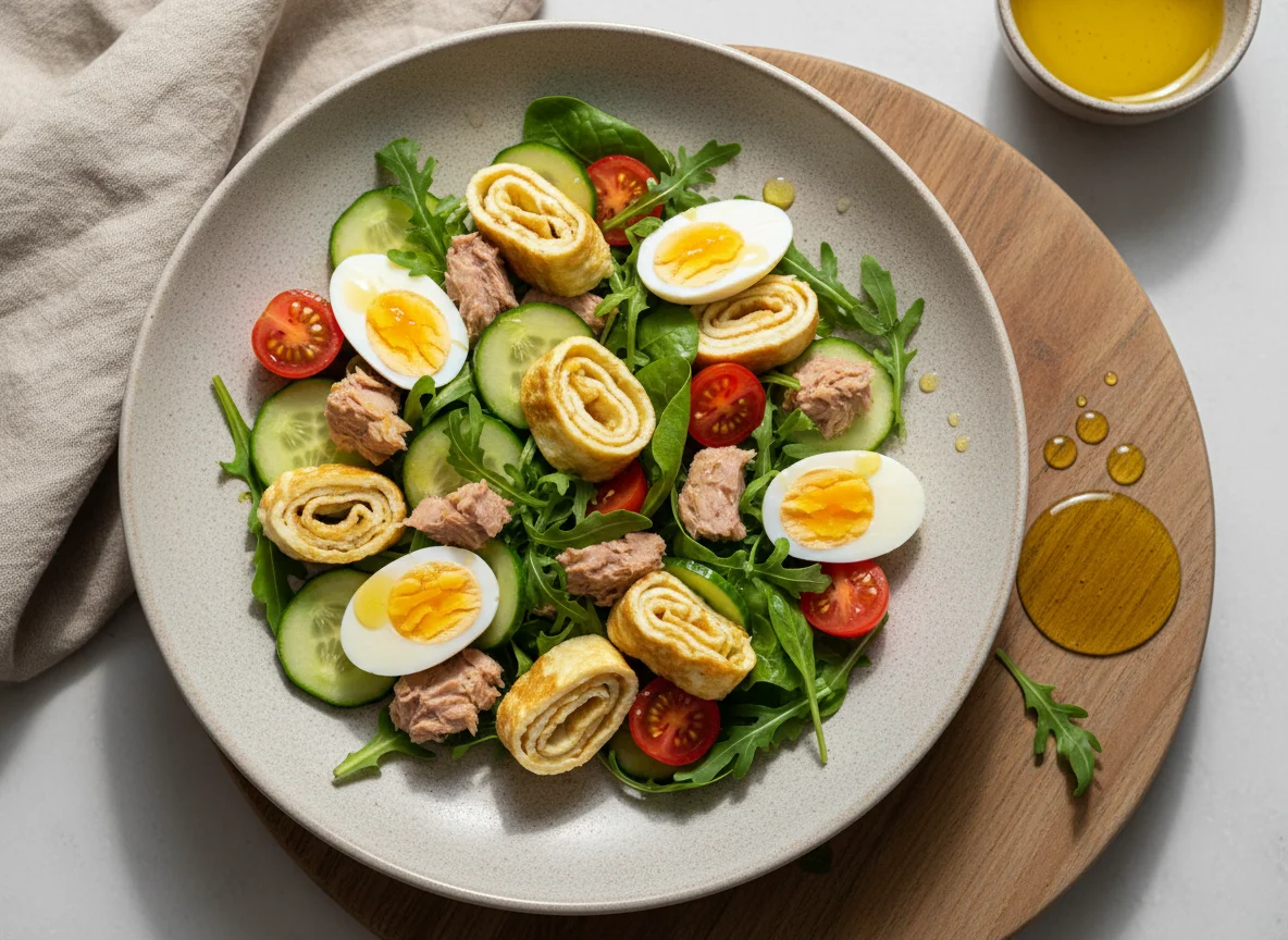 Салат с тунцом и омлет photo