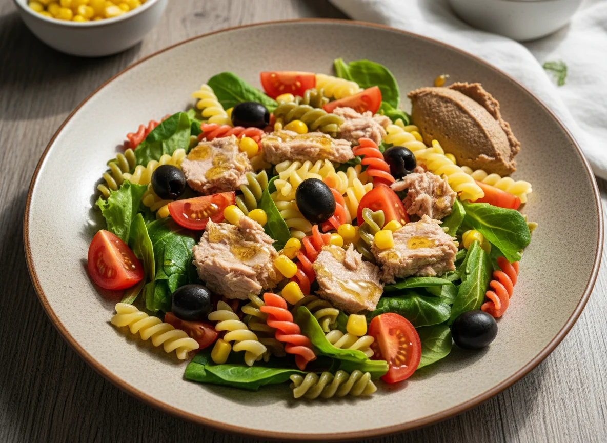 Салат с тунцом и пастой триколор photo