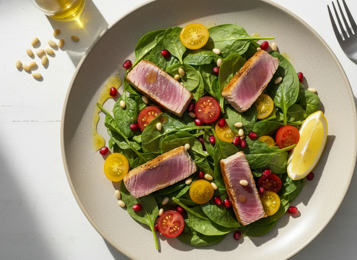 Салат с тунцом и шпинатом photo