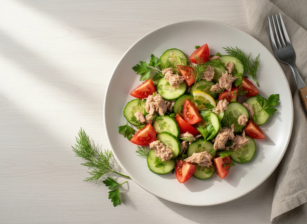 Салат с тунцом и свежими овощами photo