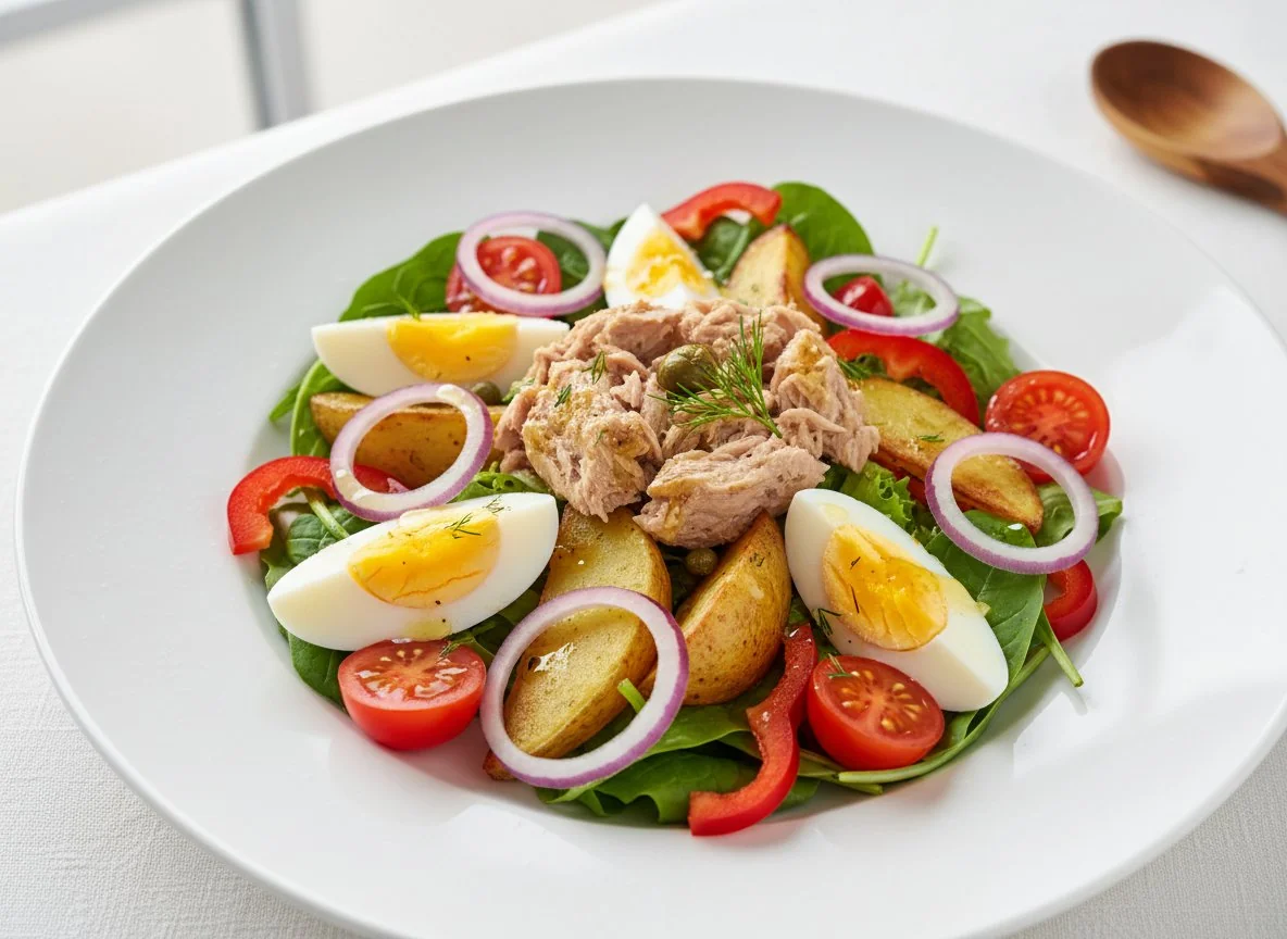 Салат с тунцом, картофелем и яйцом photo
