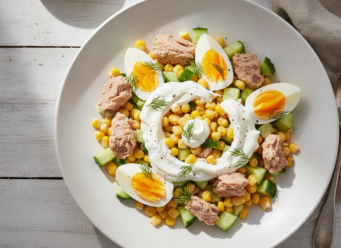 Салат с тунцом, кукурузой и греческим йогуртом photo
