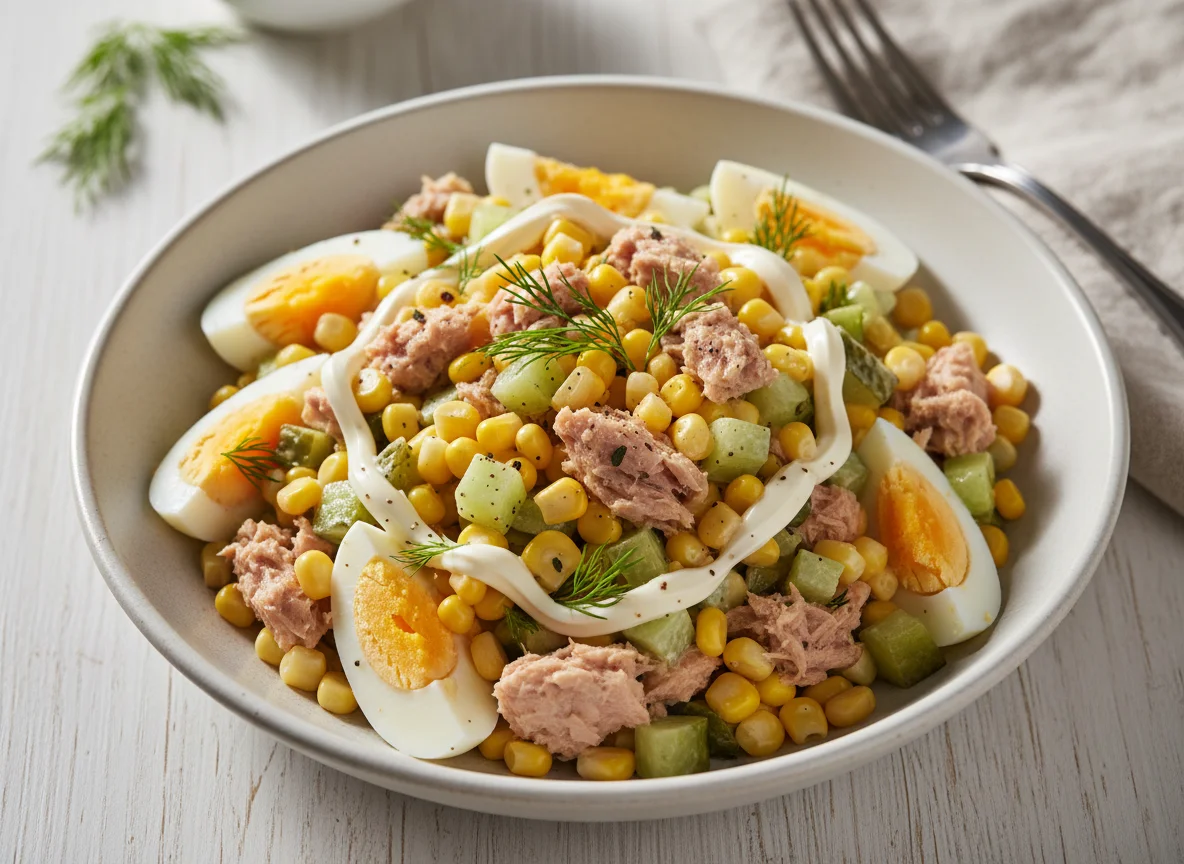 Салат с тунцом, кукурузой и огурцами photo