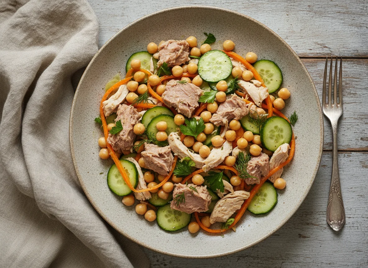 Салат с тунцом, нутом и овощами photo