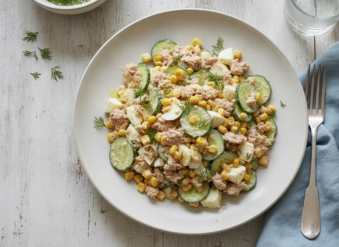 Салат с тунцом, огурцом и кукурузой photo