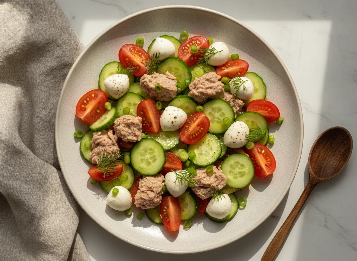 Салат с тунцом, помидорами и огурцами photo