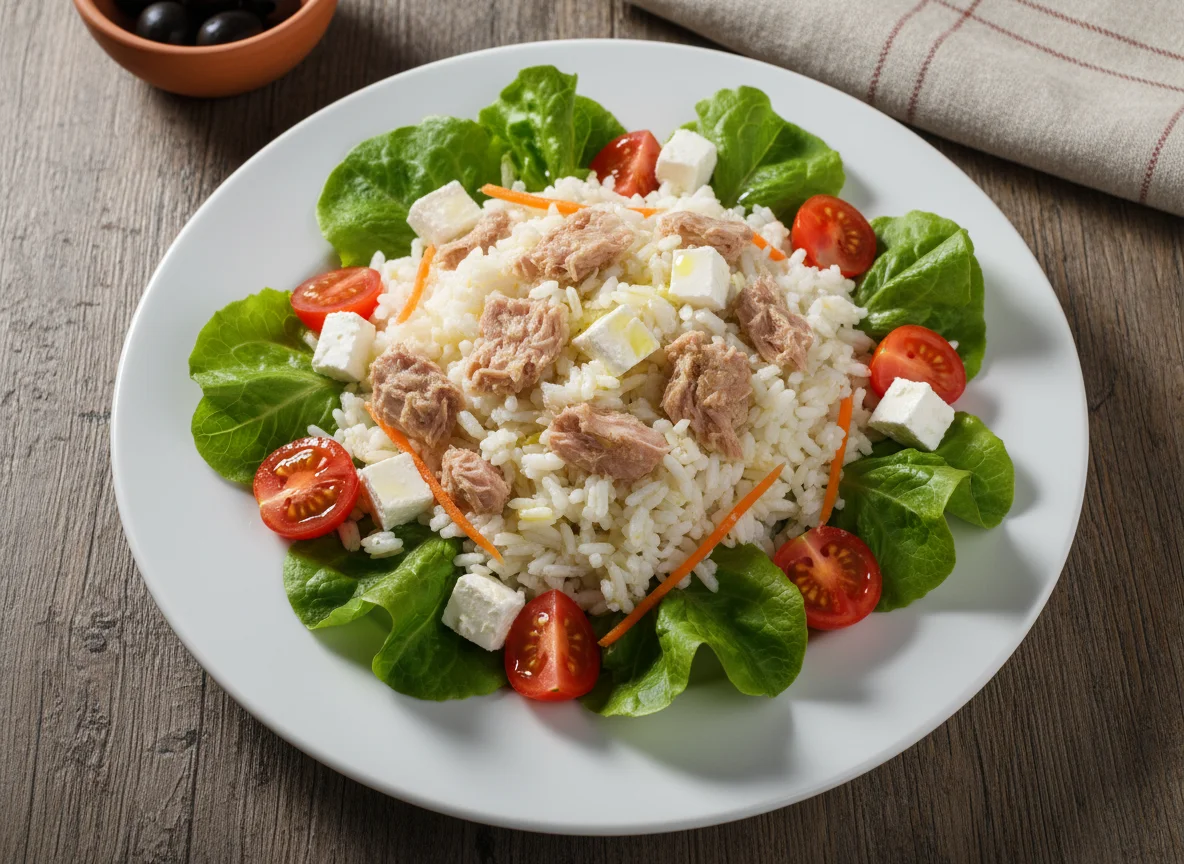 Салат с тунцом, рисом и овощами photo