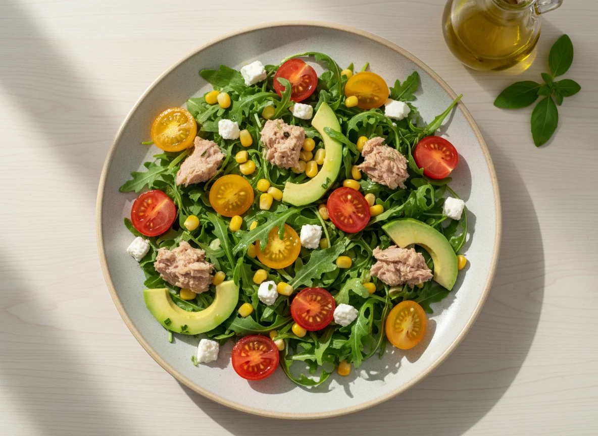 Салат с тунцом, рукколой и кукурузой photo