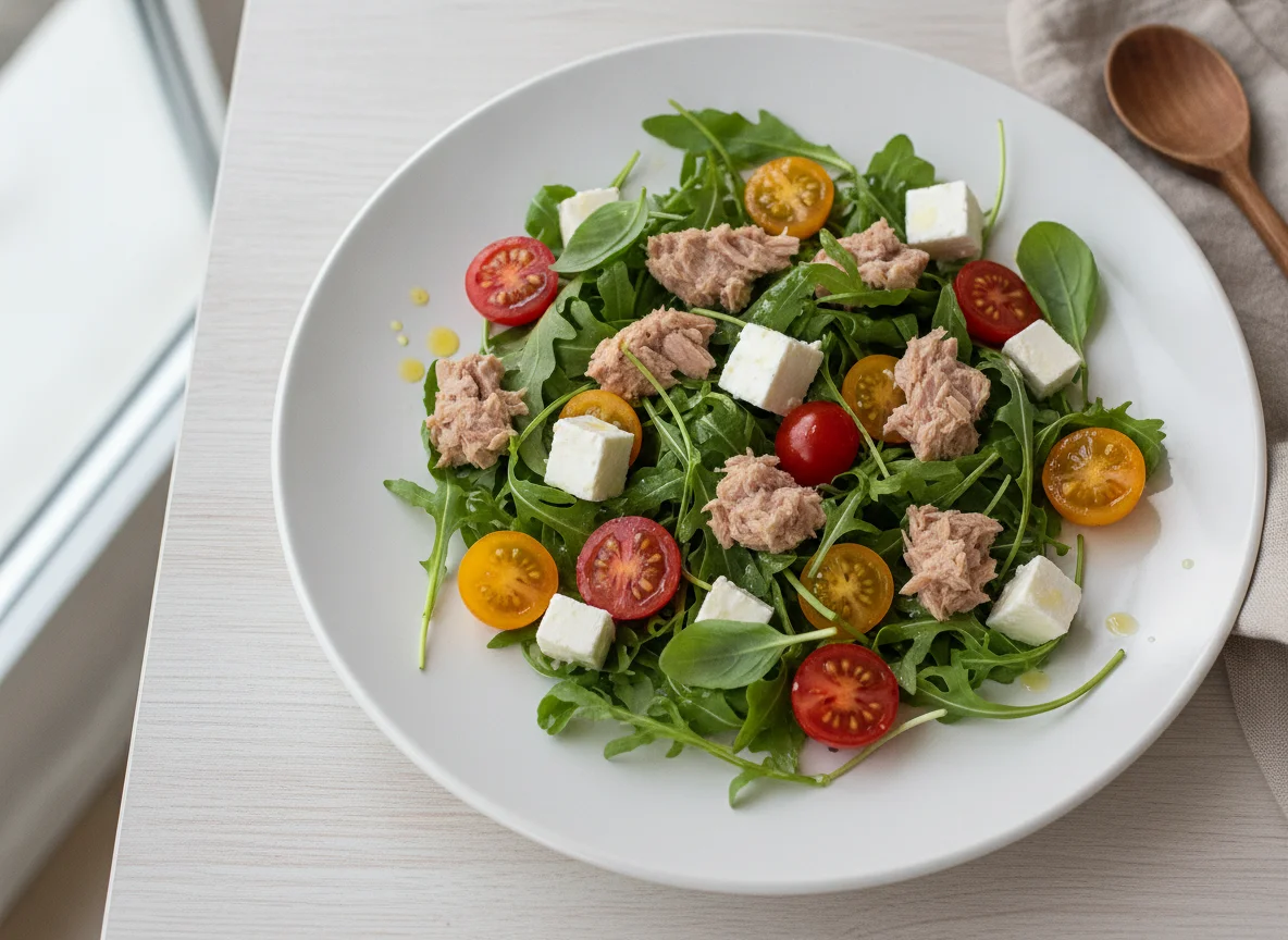 Салат с тунцом, рукколой и помидорами черри photo