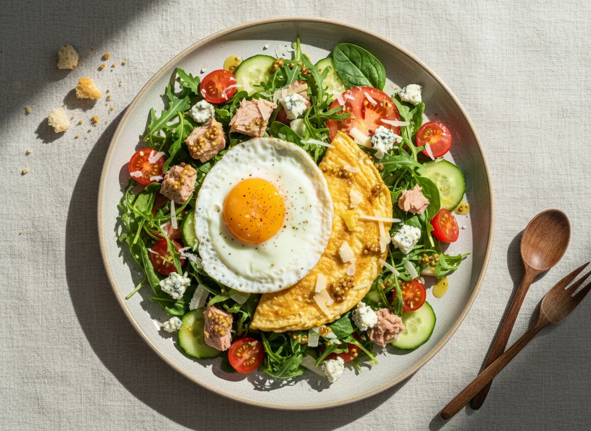 Салат с тунцом, сыром и овощами photo