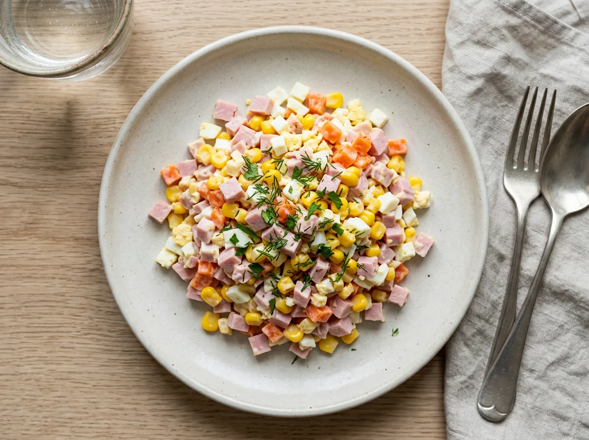 Салат с ветчиной и кукурузой photo