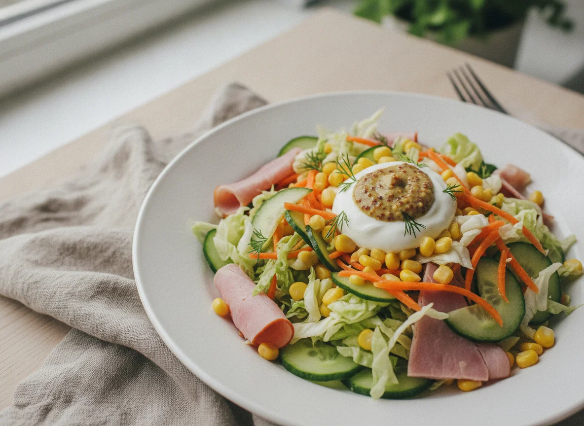 Салат с ветчиной, кукурузой и овощами photo