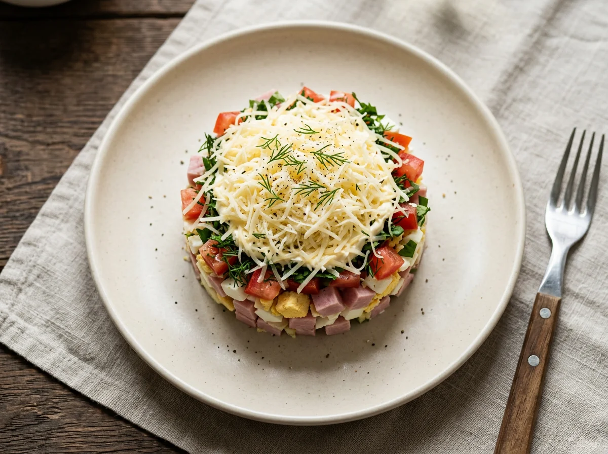 Салат с ветчиной, сыром и майонезом photo