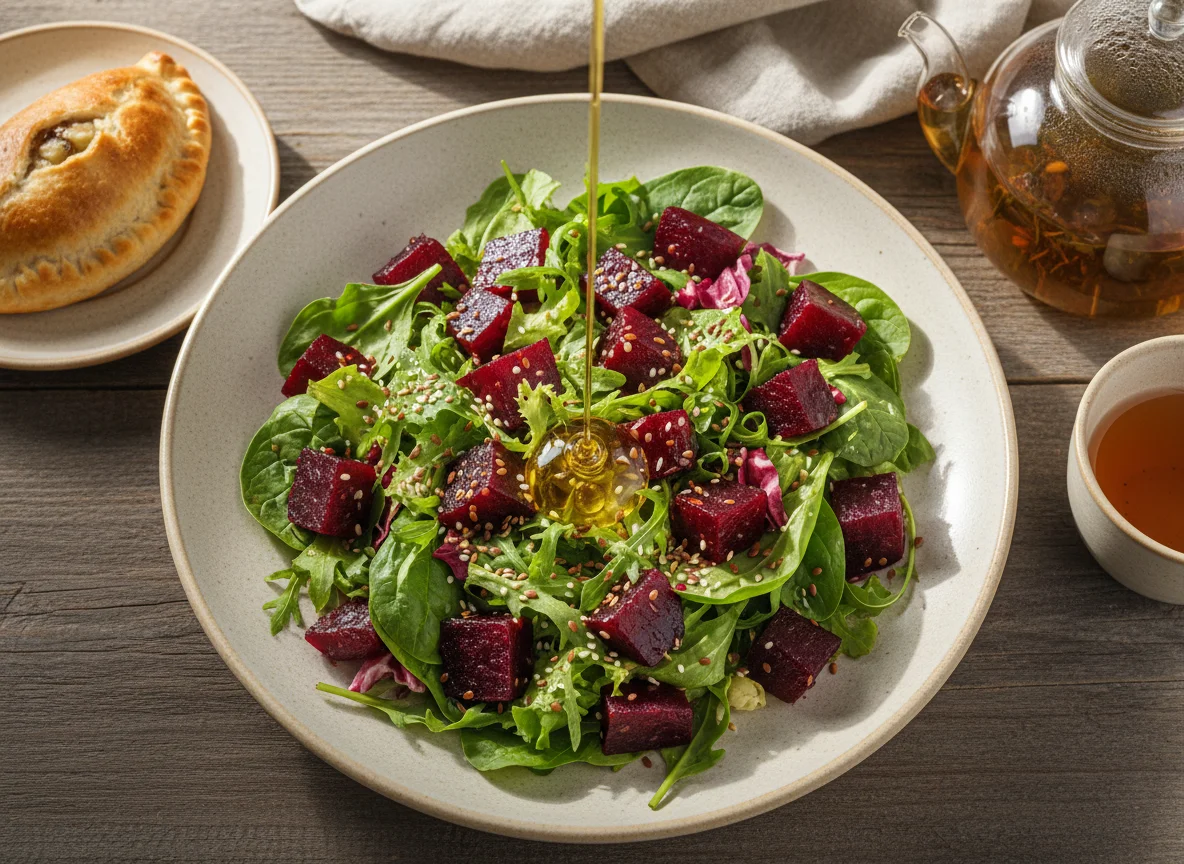 Салат с запеченной свеклой и пирожки photo