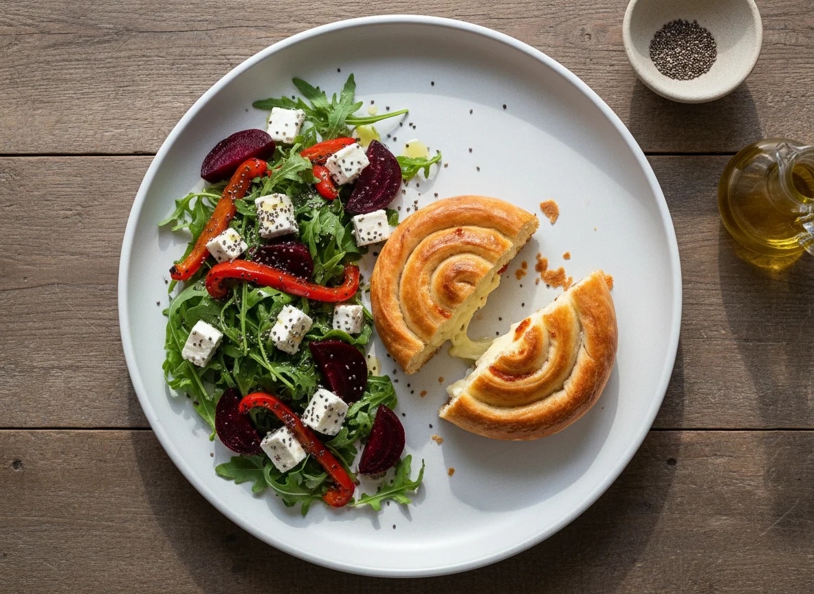 Салат с запеченной свеклой, перцем и сыром фета с буреком photo