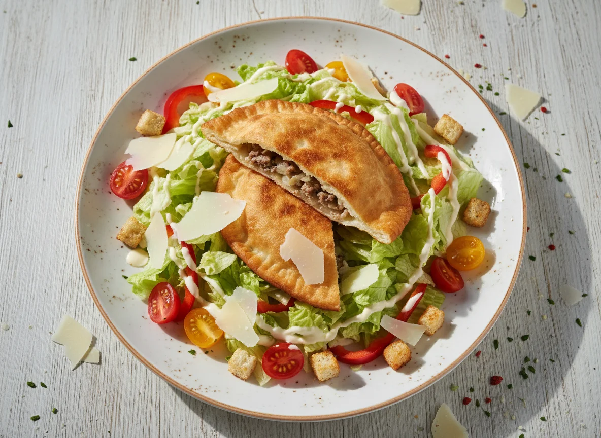 Салат с жареным пирожком и сыром photo