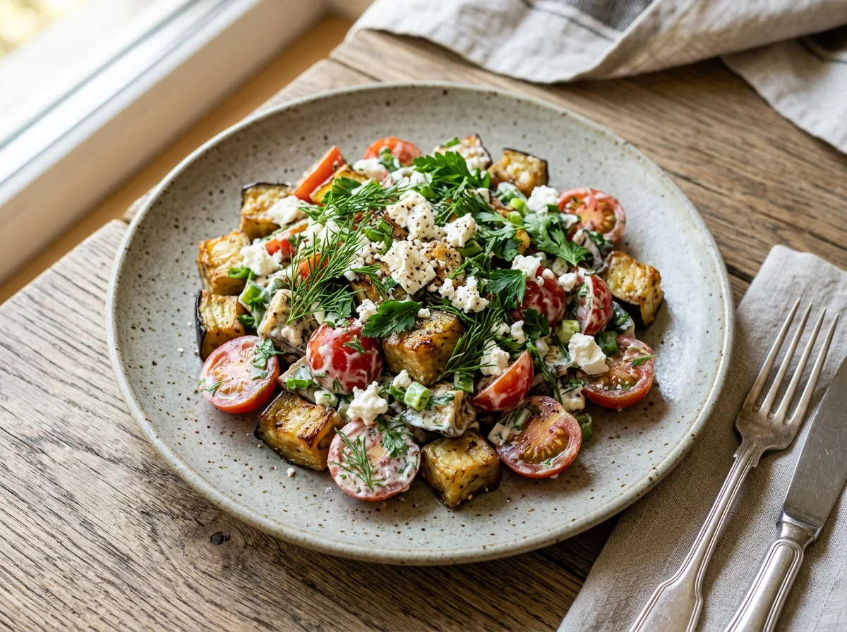 Салат с жареными баклажанами и помидорами photo