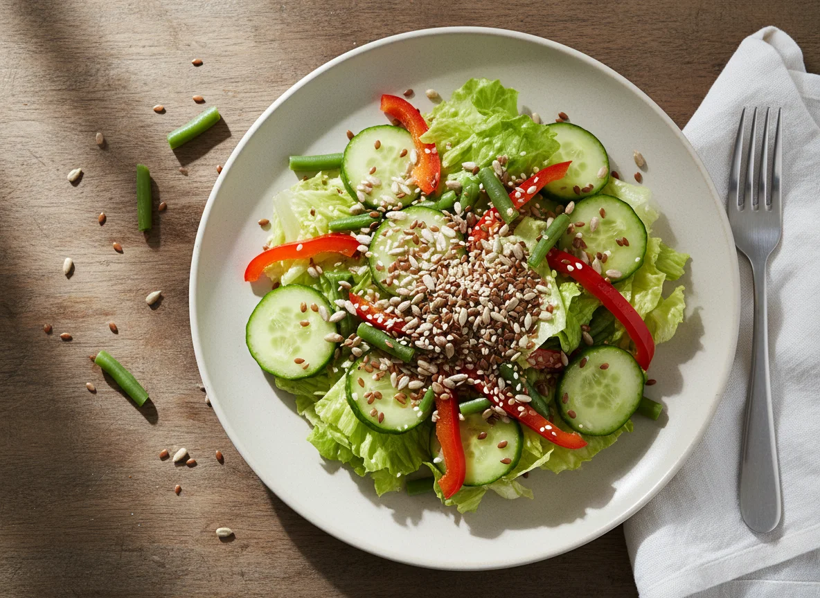 Салат с зеленой фасолью и семенами photo