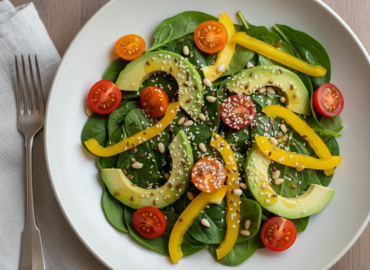 Салат со шпинатом, авокадо и перцем photo