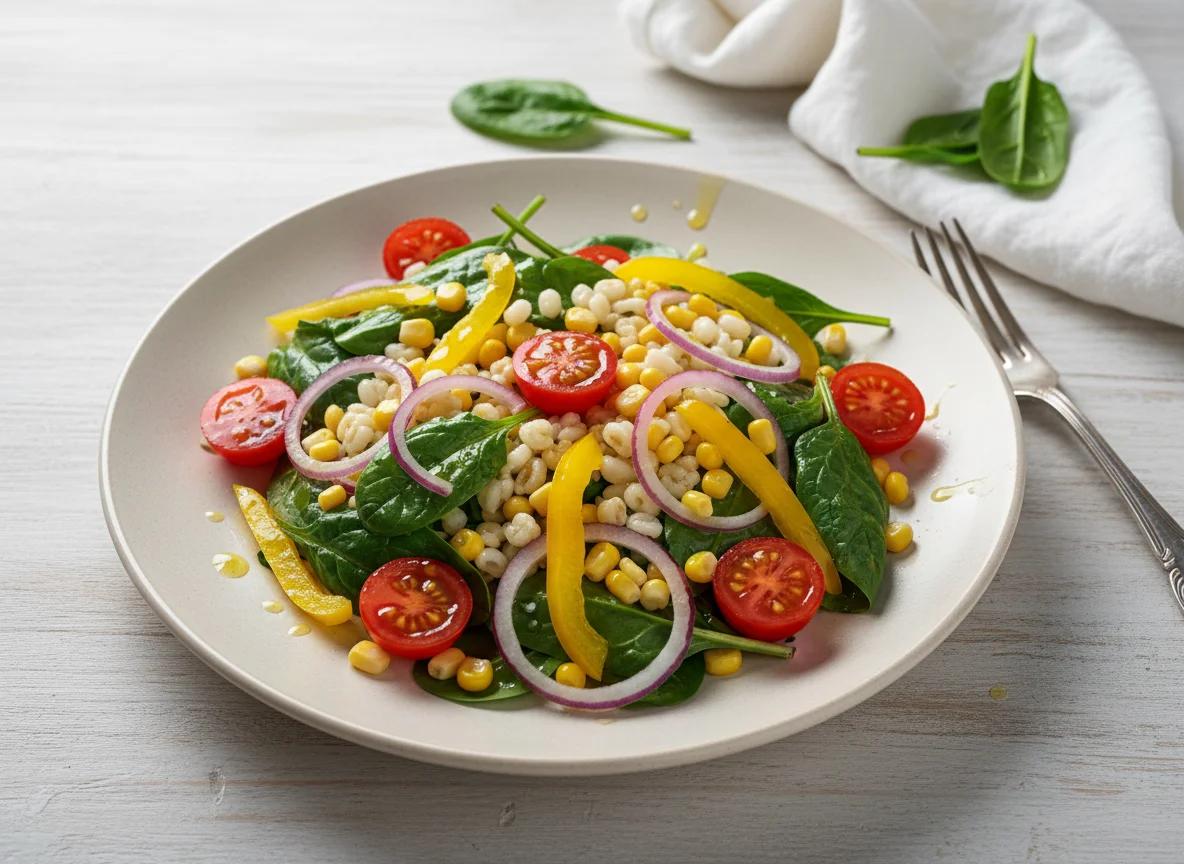 Салат со шпинатом, кускусом и овощами photo