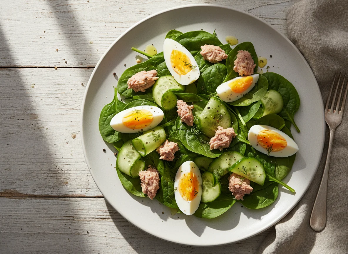 Салат со шпинатом, тунцом и яйцом photo