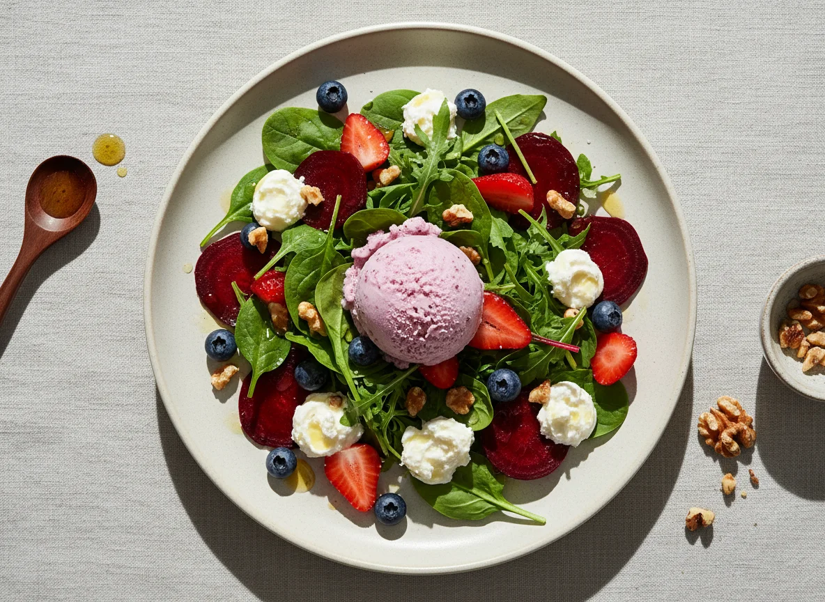 Салат со свеклой, ягодами и сорбетом photo