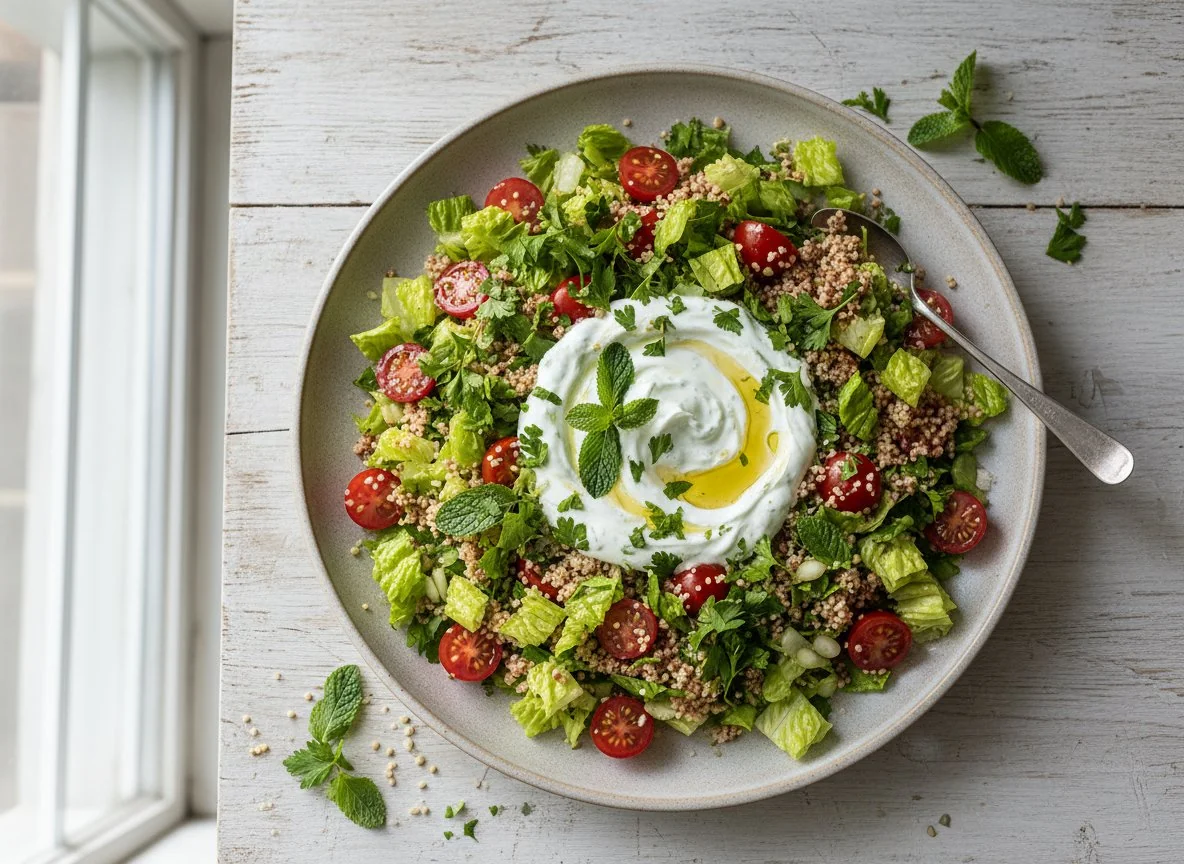 Салат табуле с заправкой мятный йогурт photo