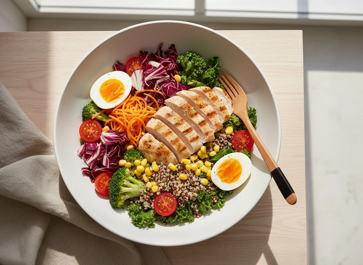 Салат-боул с курицей и овощами photo