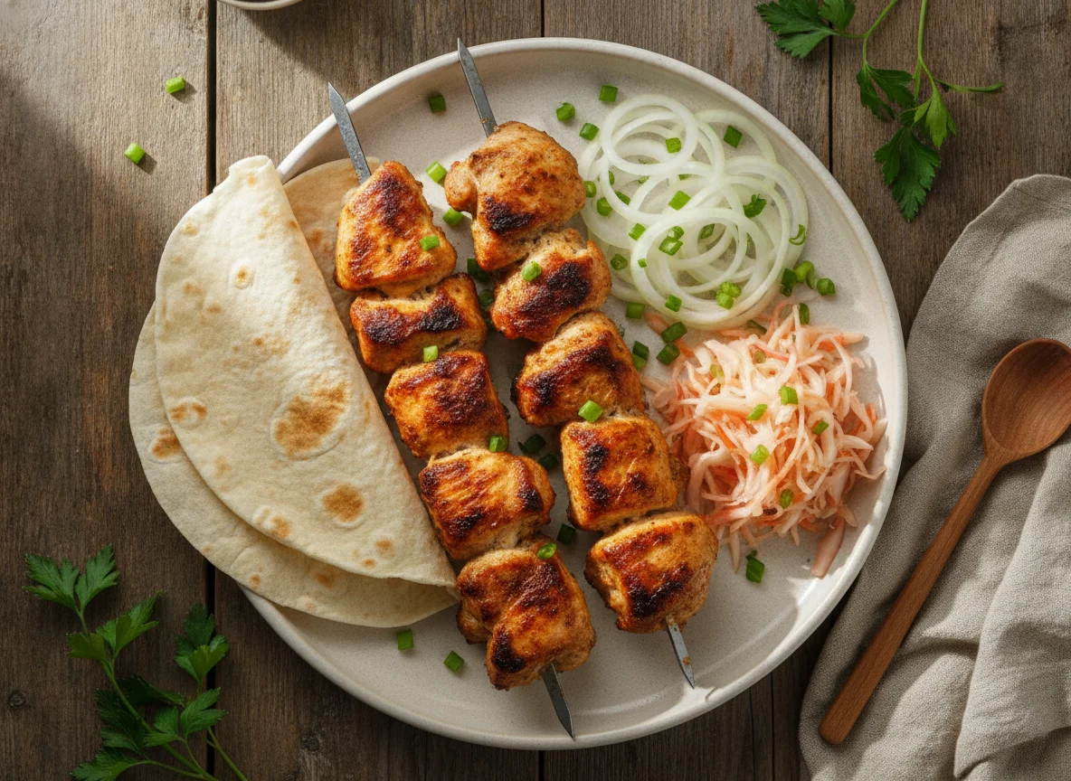 Шашлык из курицы с лавашом и луком photo