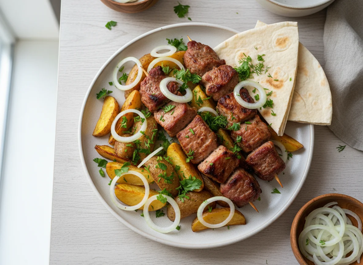 Шашлык с картофелем и луком photo