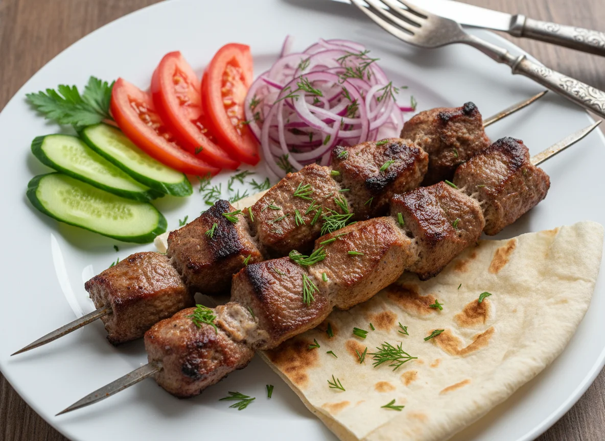 Шашлык с овощами и лавашом photo