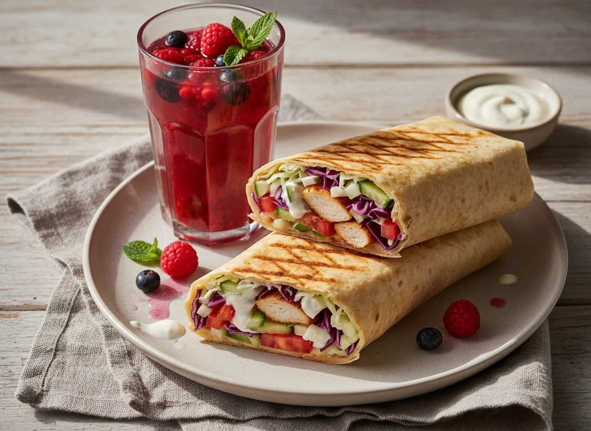 Шаурма и ягодный напиток photo