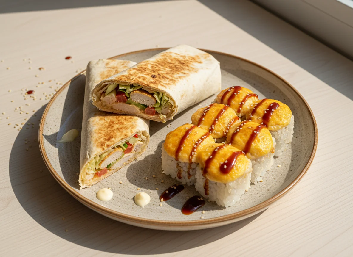 Шаурма и запеченные роллы photo