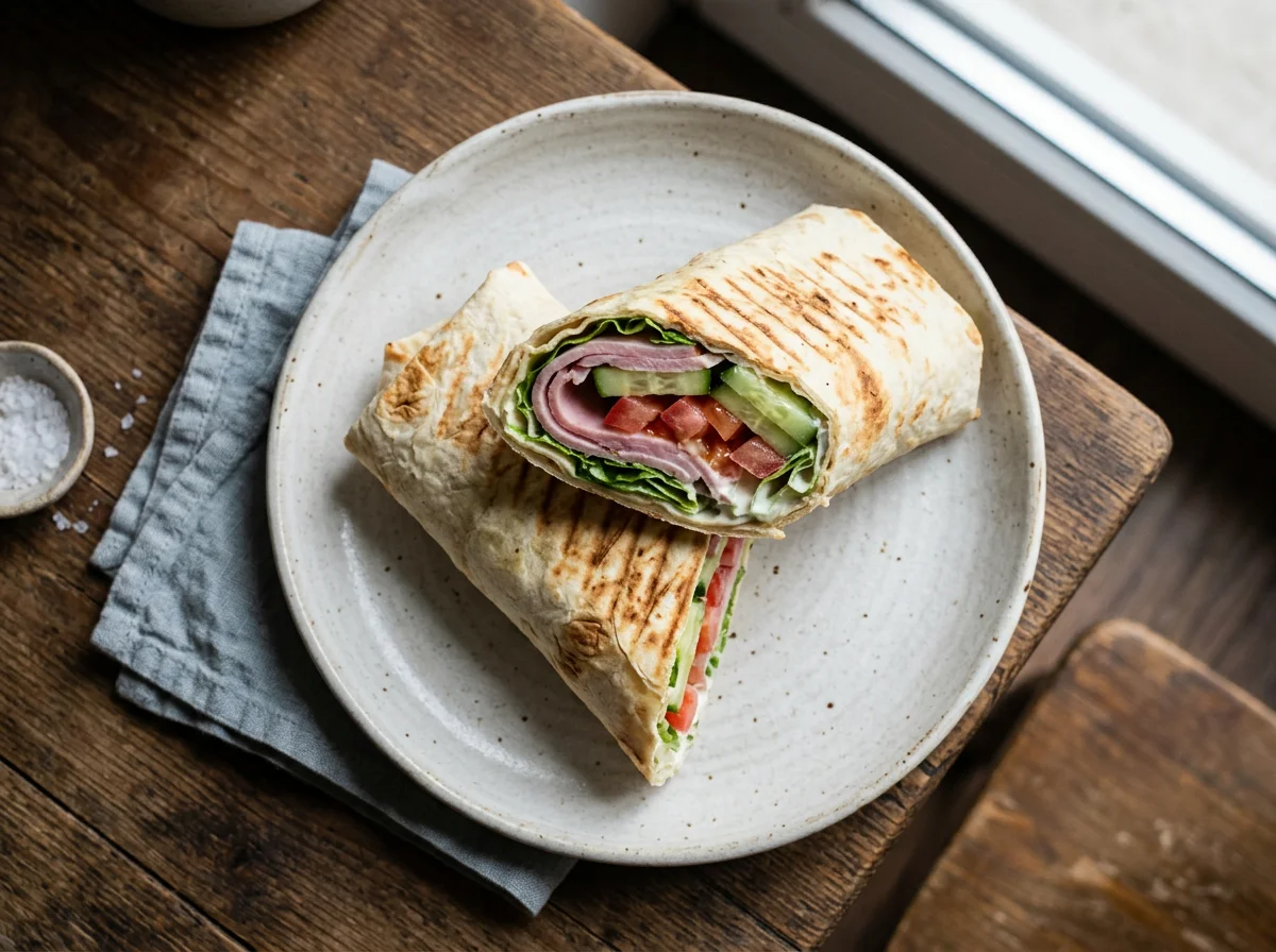 Шаурма или ролл с ветчиной и овощами photo